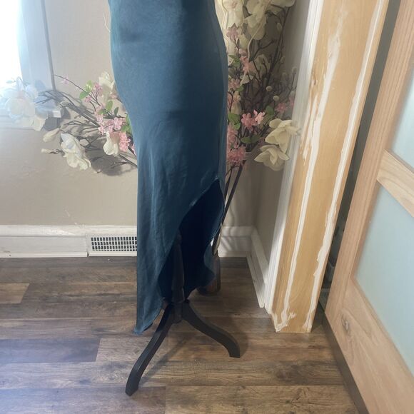 Aigeman Spaghetti Straps Evening Cocktail Satin Dress Cowl Drape Neck Maxi S 4-6 - Picture 2 of 8